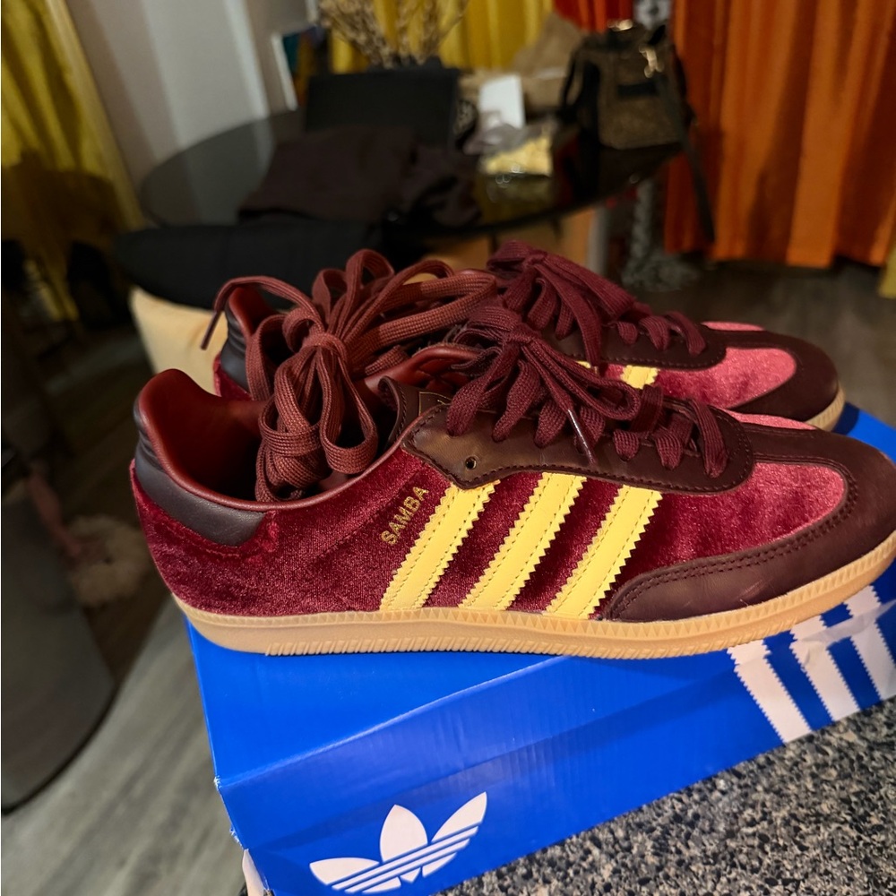 Adidas Samba Burgundy and Yellow Men's Sneakers
